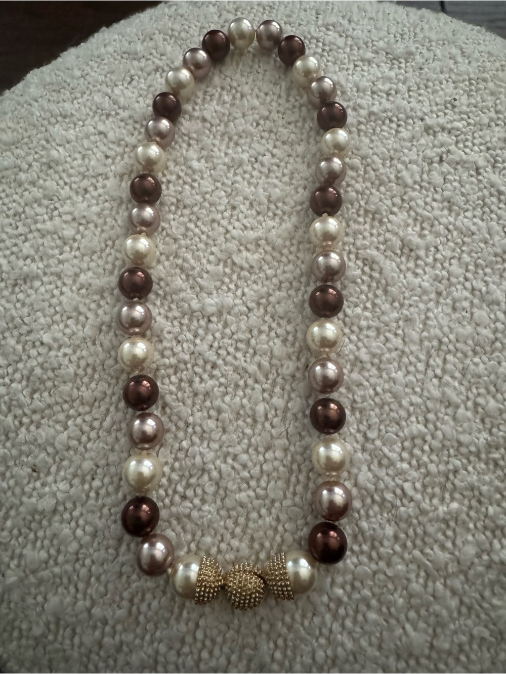 Elegant Brown and Cream Pearl Necklace with Gold Accent